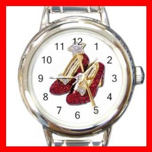 Wizard of Oz Ruby Slipper Round Italian Charm Wrist Watch 484