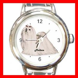 Maltese Dog Animal Pet Round Italian Charm Wrist Watch 503