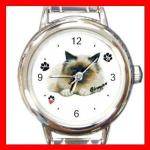 Cute Birman Cat Kitty Pet Round Italian Charm Wrist Watch 508
