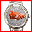 PINK FLAMINGO Bird Round Italian Charm Wrist Watch 509