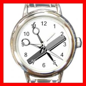 BARBER SCISSORS COMB Round Italian Charm Wrist Watch 512
