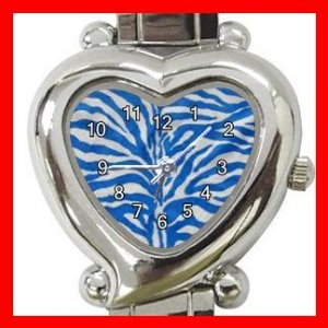 Blue and white Zebra Skin Print Italian Charm Wrist Watch 006