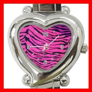 Pink Tiger Print Animal Heart Italian Charm Wrist Watch 124