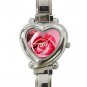 Pink Rose Flower Heart Italian Charm Wrist Watch 125
