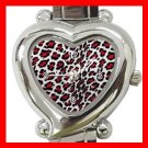 Red Leopard Print Animal Heart Italian Charm Wrist Watch 131