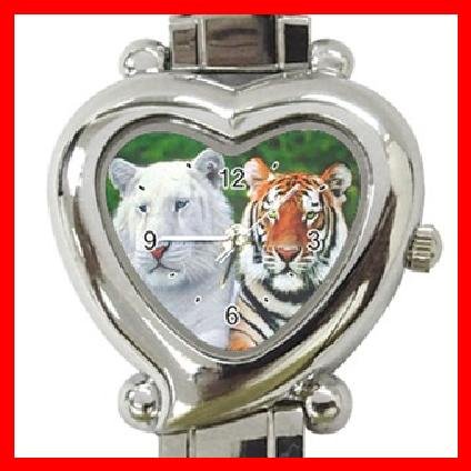 Brothers Albino and Bengal Tigers Heart Italian Charm Wrist Watch 140