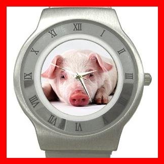 Cute Pig Fortune Animal Stainless Steel Wrist Watch Unisex 064