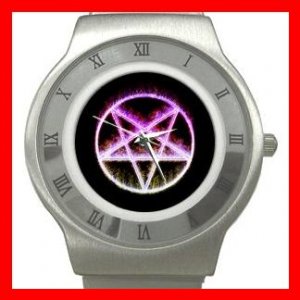 Rare Wicca Pentagram Pentacle Stainless Steel Wrist Watch Unisex 080