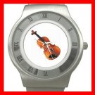 Violin Music Instrument Hobby Stainless Steel Wrist Watch Unisex 105
