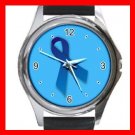 Blue Ribbon Round Metal Wrist Watch Unisex 033
