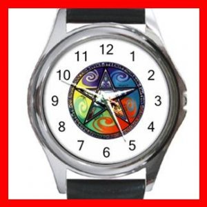 Pentagram Pentacle Rainbow Round Metal Wrist Watch Unisex 037