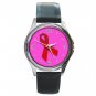 Red Ribbon Round Metal Wrist Watch Unisex 038