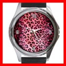 PINK LEOPARD Skin Print Round Metal Wrist Watch Unisex 039