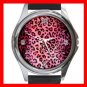 PINK LEOPARD Skin Print Round Metal Wrist Watch Unisex 039