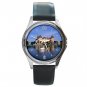 Castle Around Lake White Swan Round Metal Wrist Watch Unisex 044