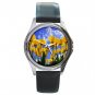 Yellow Tulips Flower Blue Sky Round Metal Wrist Watch Unisex 045
