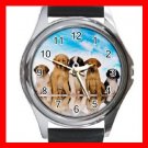 Cute Dogs Blue Sky Round Metal Wrist Watch Unisex 084