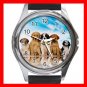 Cute Dogs Blue Sky Round Metal Wrist Watch Unisex 084