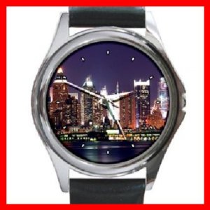 New York City Night Skyline Round Metal Wrist Watch Unisex 126