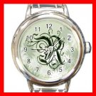Green Floral Monogram "R" Round Charm Wrist Watch New!