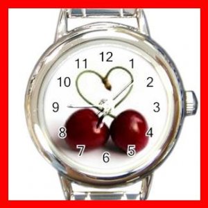 Two Cherrys Heart Round Charm Wrist Watch Fruit New!!!