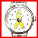 Yellow Ribbon American Flag Round Charm Wrist Watch