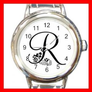 MONOGRAM "R" Round Charm Wrist Watch Alphabet Letter