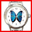 Rare Blue Butterfly Round Charm Wrist Watch Insect Fun