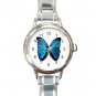 Rare Blue Butterfly Round Charm Wrist Watch Insect Fun