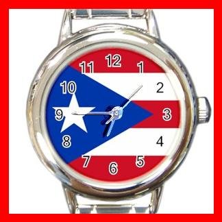 New Puerto Rico Rican Flag Round Italian Charm Watch
