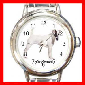 Cute Fox Terrier Pet Dog Animal Round Italian Charm Wrist Watch