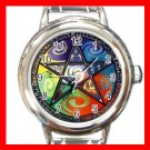 Wicca Pentagram Pentacle Round Italian Charm Wrist Watch 521