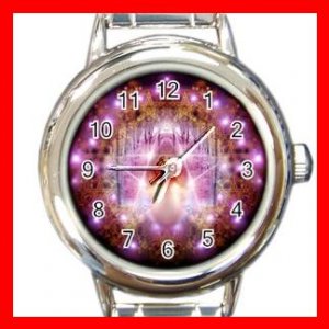 Pink Wicca Pentagram Pentacle Round Italian Charm Wrist Watch 522