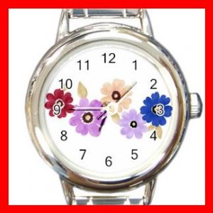 Colorful Daisy Flowers Round Italian Charm Wrist Watch 547