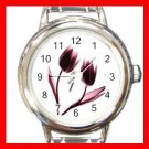 Dancing Tulips Flowers Round Italian Charm Wrist Watch 548