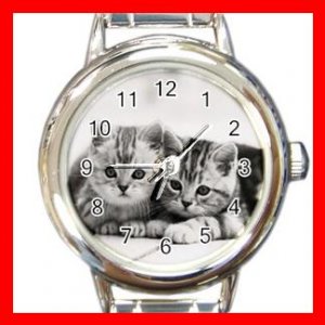 Two Kittens Cats Pet Animals Round Italian Charm Wrist Watch 567