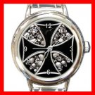 IRON CROSS SIGN SYMBOL SKULL Round Italian Charm Wrist Watch 570