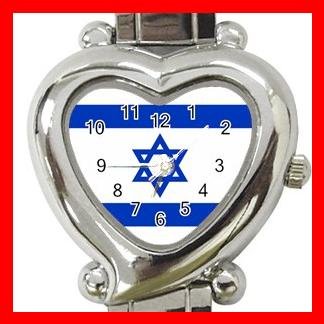 New Israel Flag Nation Patriotic Heart Italian Charm Wrist Watch 161
