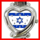 New Israel Flag Nation Patriotic Heart Italian Charm Wrist Watch 161