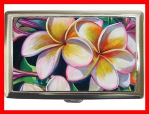 Pink Frangipani Flower Hobby Cigarette Money Case 069