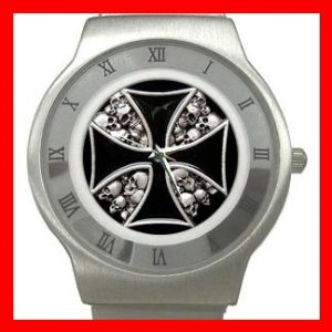 IRON CROSS SIGN SYMBOL SKULL Steel Wrist Watch Unisex 144