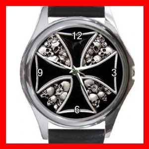 IRON CROSS SIGN SYMBOL SKULL Round Metal Wrist Watch Unisex 148