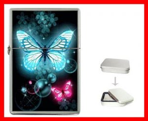 Blue Pink Butterflies Fly Hobby Flip Top Lighter + Box New Gift 040