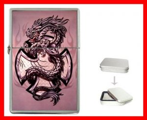 Pink Cross Sign Dragon Hobby Flip Top Lighter + Box New Gift 042