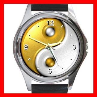 Gold Yin Yang Sign Fashion Hobby Round Metal Wrist Watch Unisex 160