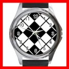 ARGYLE SQUARE Black White Color Round Metal Wrist Watch Unisex 172
