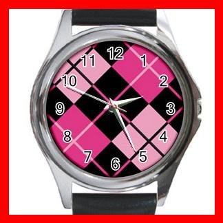 ARGYLE SQUARE Pink Color Round Metal Wrist Watch Unisex 176