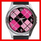 ARGYLE SQUARE Pink Color Round Metal Wrist Watch Unisex 176