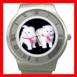 White Kittens Cats Pets Stainless Steel Wrist Watch Unisex 144