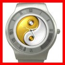 Gold Yin Yang Sign Fashion Stainless Steel Wrist Watch Unisex 157